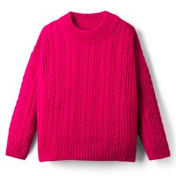 Pine Kids Knit Full Sleeves Pullover Sweater with Cable Knit Design - Dark Pink-picture-18