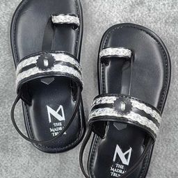 The Madras Trunk Lace Detailed Kolhapuri Sandals - Black & Silver-picture-35