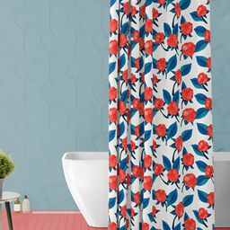 ArtzFolio White & Blue Floral Printed Waterproof Shower Curtain-image-100