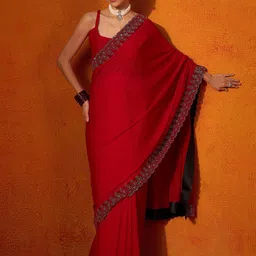 Anouk Solid Embellished Beads and Stones Saree-25