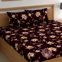CHHAVI INDIA Maroon & Black Printed Microfiber 210 TC Queen Bedsheet Set 2.50m x 2.25m-image-95