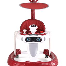 fab n funky Baby Multifunctional Robotic Shape Adjustable Height Musical Activity Cum Push Walker with Canopy & Parental Push Handle- Red image 3