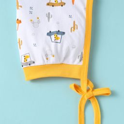 Child World Interlock Knit Cap Mittens & Booties Set With Vehicle Print Yellow - Diameter 18 cm image 3