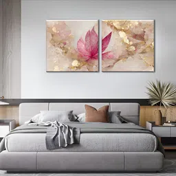 OLIVE TREE Brown & Pink 2 Pieces Floral Wooden & Canvas Wall Arts-picture-7
