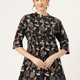 FERANOID Women Floral Printed Mandarin Collar Pure Cotton Kurti-picture-7