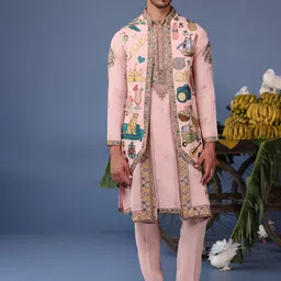 KALPRAAG Men Floral Embroidered Regular Sequinned Kurta with Trousers & With Dupatta-image-51