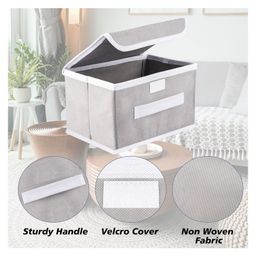 Kuber Industries Drawer Storage Box  Foldable Dhakkan Storage Box  Non-Woven Clothes Organizer For Toys  Storage Box with Handle  Large  Pack of 3  Pink & Gray image 5