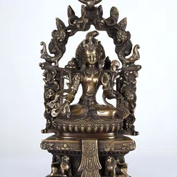 Exotic India Brass Statue Buddhist White Tara on Six-Ornament Throne Of Enlightenment-image-54