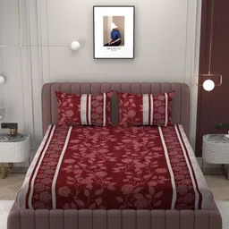 BELVOSTUM Maroon & Pink Floral 250 TC Queen Bedsheet with 2 Pillow Covers-18