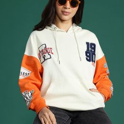 DressBerry Colourblocked Typography Printed Applique Detail Hooded Sweatshirt-picture-5
