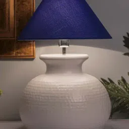 Homesake White Hammered Pitcher Table Lamp With Blue Cone Shade (Bulb Included) - Set of 1-14