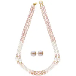 Sri Jagdamba Pearls Pearl White & Pink Alloy Necklace Set-image-94