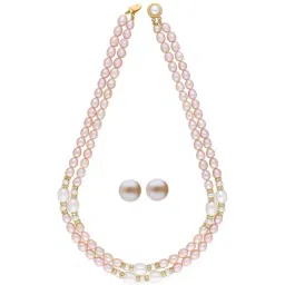Sri Jagdamba Pearls Pearl White & Pink Alloy Necklace Set-image-34