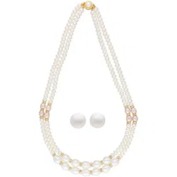 Sri Jagdamba Pearls Pearl White & Golden Alloy Necklace Set-image-51