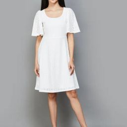 Code by Lifestyle Off-White Self Pattern A-Line Dress-image-16