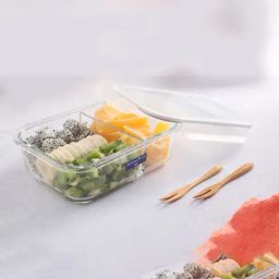 NATURALLY YOURS Transparent Glass Rectangle 2 Dividers Container With Pp Clear Lid 980 ml-16