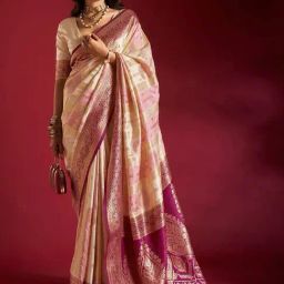 Elora Cream & Pink Silk Woven Saree With Unstitched Blouse-image-51