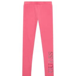 Guess Kids Pink Embellished Logo Regular Fit Leggings-image-6