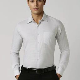 Van Heusen White Cotton Slim Fit Checks Shirt-image-56