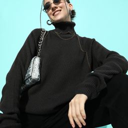 The Roadster Life Co. Self Design Open Knit Turtle Neck Pullover Sweater With Chain Detail-picture-3