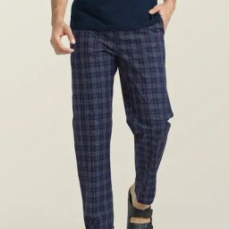 XYXX Navy Relaxed Fit Check Nightwear Pyjamas-image-84