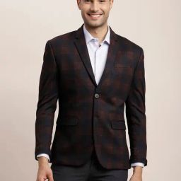 Turtle Brown Relaxed Fit Checks Blazer-image-65