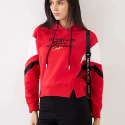 Spykar Red Comfort Fit Printed Hoodie-41