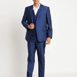 Turtle Blue Cotton Tailored Fit Self Design Three Piece Suit-image-24
