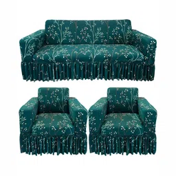 GIFTS ISLAND Green & White Printed Polyester 3 Piece Sofa Cover With Arms-image-93