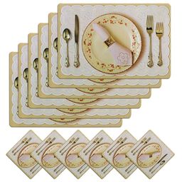 Kuber Industries 12-Pcs White Plate & Spoon Printed Rectangle Table Placemats With Coaster image 4