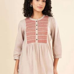 Akkriti by Pantaloons Pink Cotton Embroidered A Line Short Kurti-picture-17