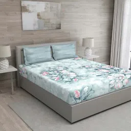 GM Blue & pink 100% Cotton 144 TC Queen Bedsheet Set-image-65