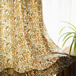 Urban Space Mustard Cotton Window Curtain With Tieback & Eyelet - Set of 2 image 4