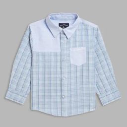 Blue Giraffe Kids Blue Cotton Chequered Shirt-image-49