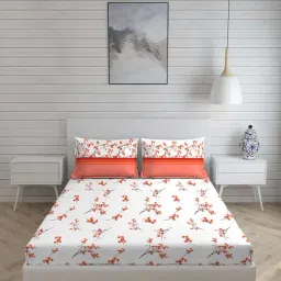 Layers Firenze 2 Checks Coral 144 TC Cotton Single Bed Sheet with 1 Pillow Cover-image-10