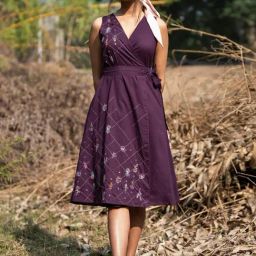 Okhai Italian Passion Purple Pure Cotton Hand Embroidered A-Line Dress-image-35