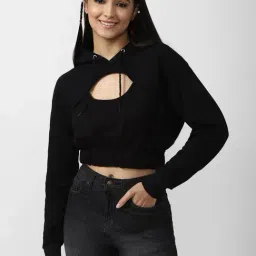 Forever 21 Black Cotton Regular Fit Crop Sweatshirt-picture-35