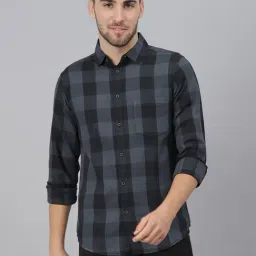 Dennis Lingo Grey & Black Cotton Slim Fit Checks Shirt-image-97