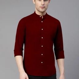 Dennis Lingo Dark Red Cotton Slim Fit Shirt-image-86