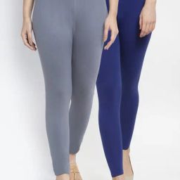 Gracit Grey & Blue Mid Rise Leggings - Pack Of 2-image-23