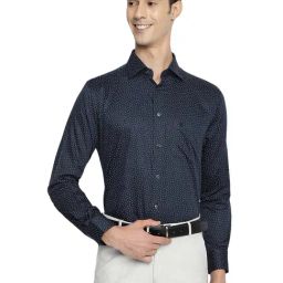 Cantabil Navy Regular Fit Printed Shirt-image-30
