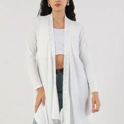 SHOWOFF White Nylon Solid Shrug-image-24