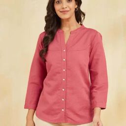 Fabindia Red Cotton Linen Regular Fit Shirt-image-51