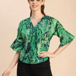 Moomaya Green Cotton Printed Top-image-20