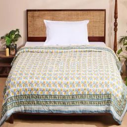 Fabindia Cabana Blue Cotton Printed Single Quilt-image-67