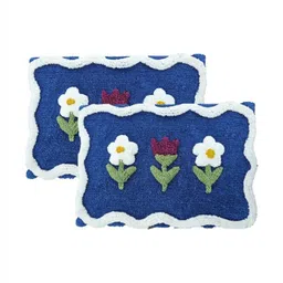Aura 2-Pcs Navy Blue & White Self-Designed 1800 GSM Cotton Anti Skid Bath Rugs-image-72