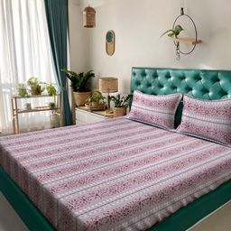 Myntra Elegant Homes Pink & Grey Floral Pure Cotton 400 TC King Bedsheet Set-2.5mX2.25m-image-71