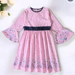 Bella Moda Girls Pink Cotton Three Fourth Bell Sleeves Solid Dress-image-111