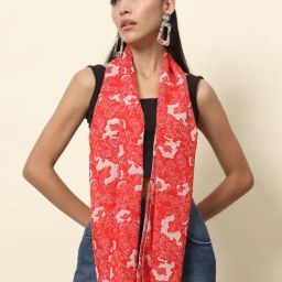 Trend Arrest Red Floral Print Scarf-96