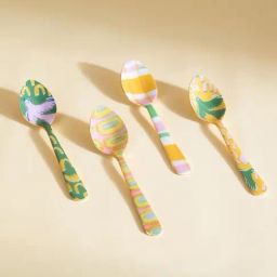 Summer Squares Enamel Painted Brass Dessert Spoon - Set Of 4-image-69